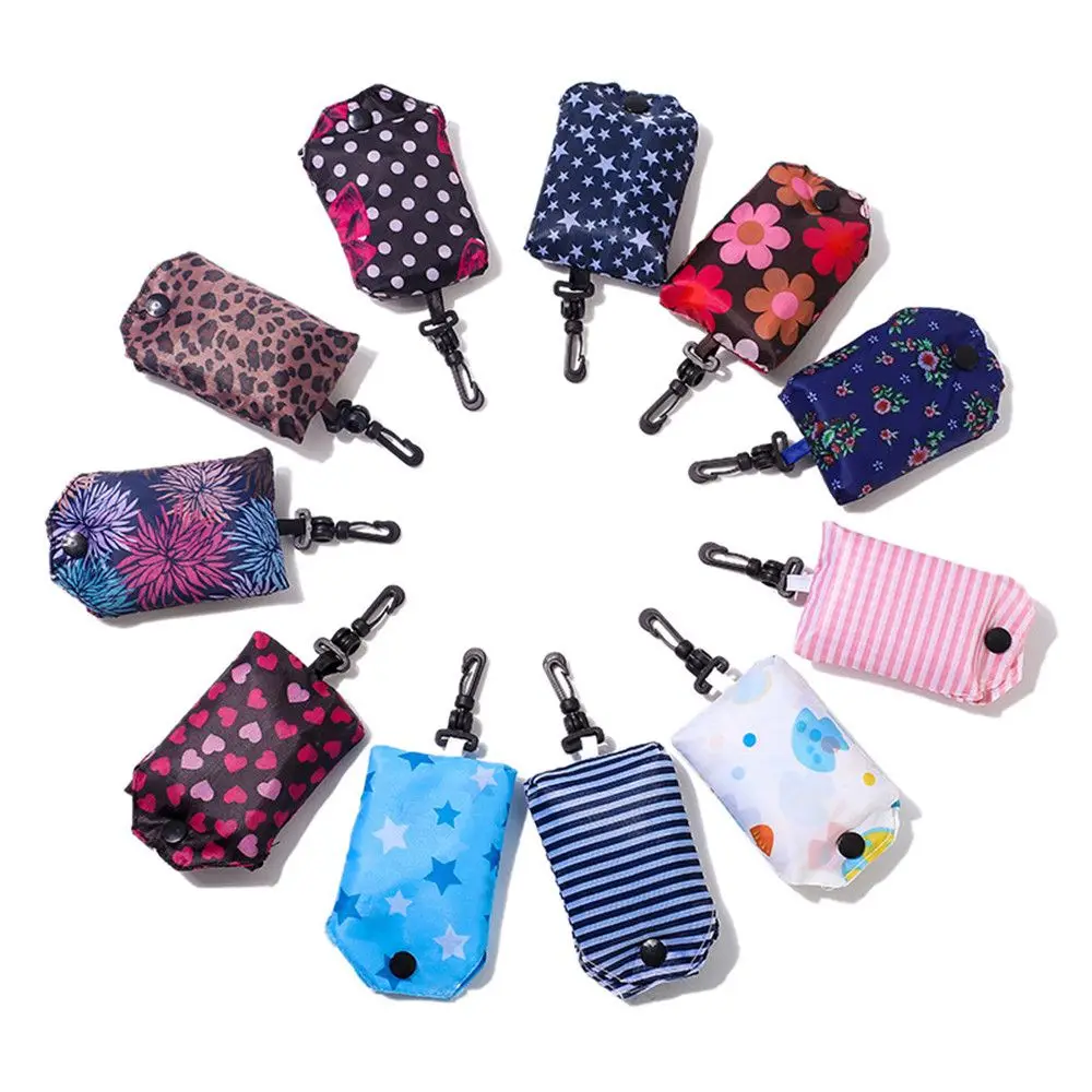 

1pc Reusable Printing Shopping Bag with Clip Eco Friendly Tote Folding Pouch Handbags Convenient Large Capacity Storage Bag Tote