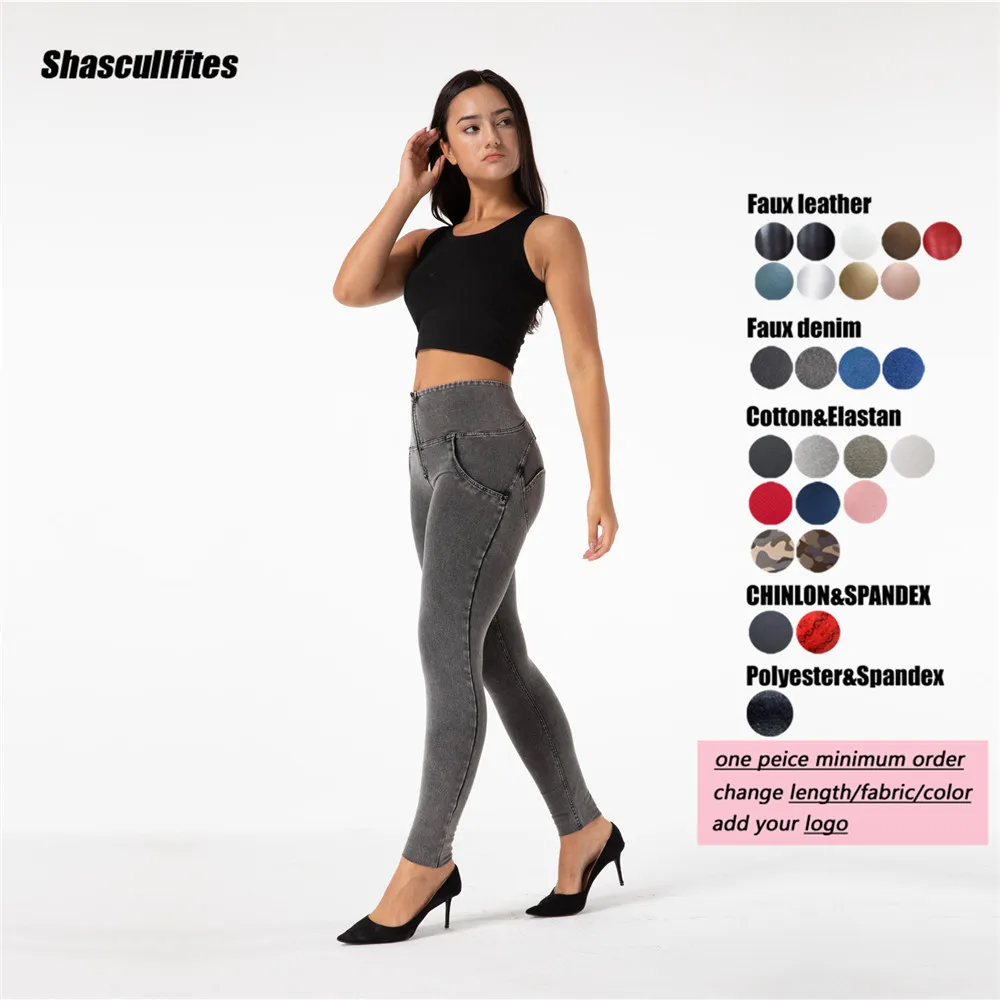 Shascullfites Gym And Shaping Pants Tailored Fashion Fall Skinny Jeans Women Denim Pants Distressed Grey Stretch Leggings