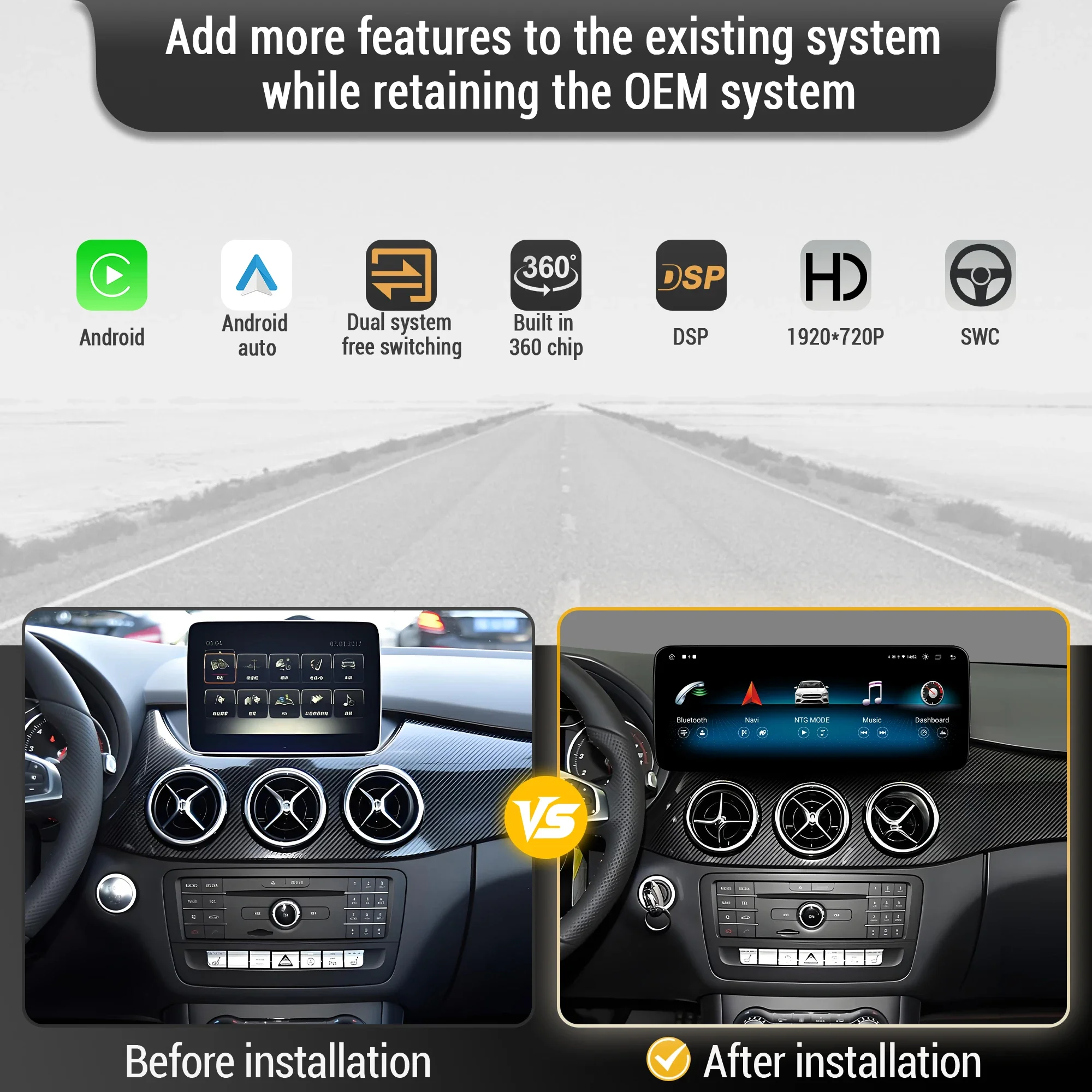 Фото Автомагнитола Android 14 с CarPlay, процессор Snapdragon 680, экран SM6225 для Mercedes Benz B-класса B180, B200, B220, B260, W245, W246 2011-2019 гг. №2