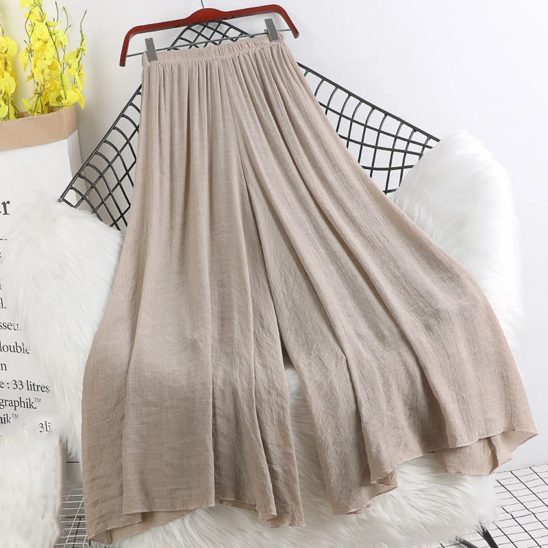 

Solid Cotton Linen Pants for Women 2022 Solid Color Elastic Waist Casual Wide Leg Trousers Vintage Loose Summer Pants
