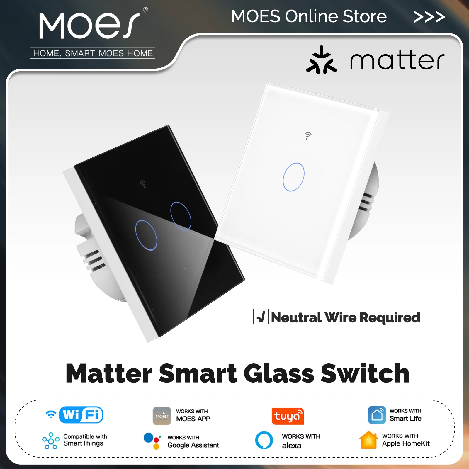Умный выключатель света MOES Matter Tuya Wi-Fi | AliExpress