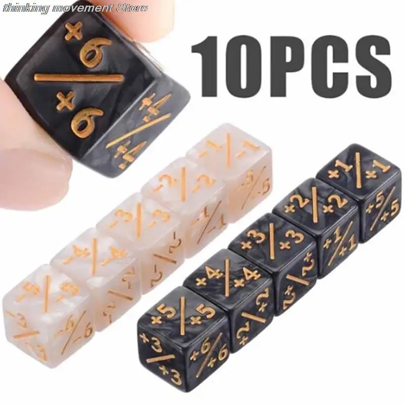 

New 10x Black White 14mm 6 Side Counting Dice +1/-1 Dice Kids Toy For Game Counting Counters