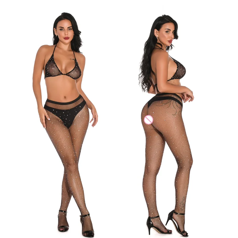 

Европейское и американское сексуальное нижнее белье, яркие носки в сеточку с бриллиантами, маленькие брюки в сеточку, сексуальный костюм с ...