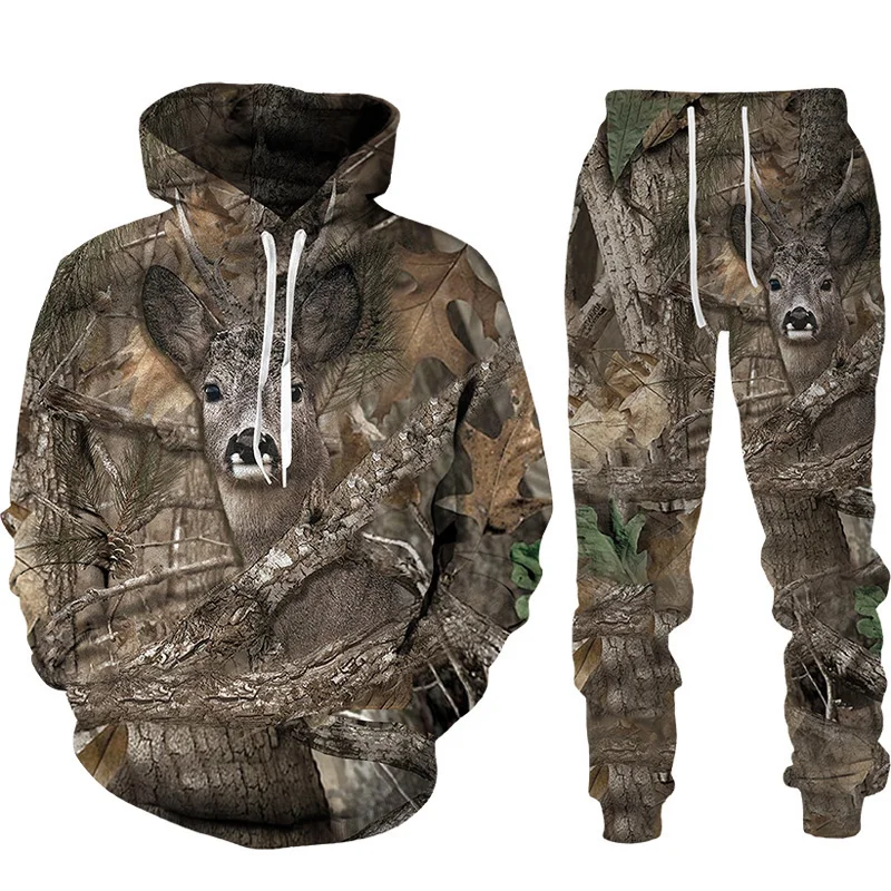 

Animal 3D Printed Men's Hooded Sweatshirts Sets Street Men's Casual Tracksuit Long Sleeve Hoodie Suit Male Camouflage Clothing