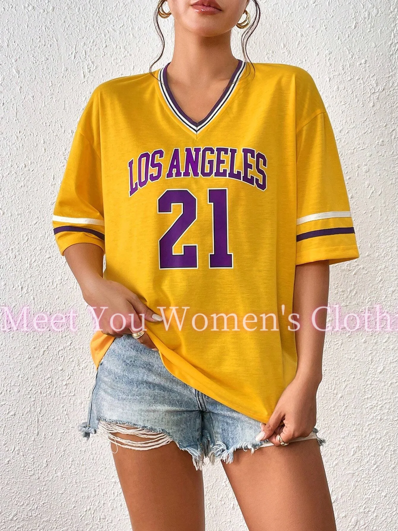 Женская футболка с v-образным вырезом и коротким рукавом принтом Лос-Анджелеса