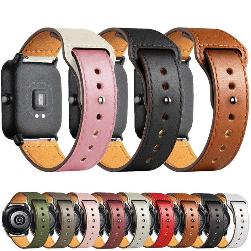 Correa Leather Band For Amazfit GTS/2/2e/GTS2 Mini/GTR 42mm/47mm/GTR2/2e/stratos 3 belt Bracelet Amazfit bip/pace 20/22mm strap