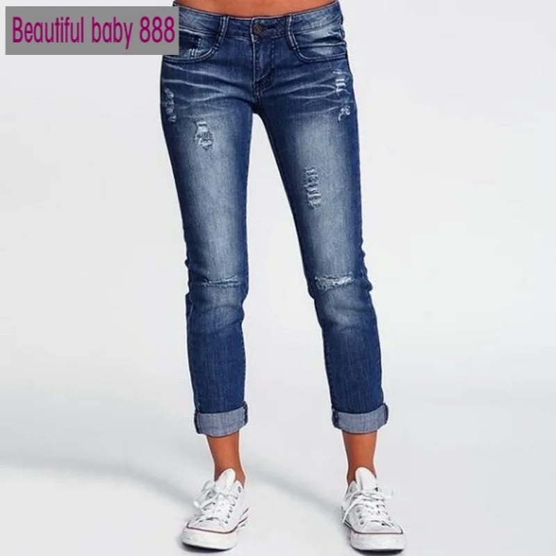 

Meqeiss New Spring Fashion Jeans Women Denim Middle-waisted Vintage Buttons Jeans Ladies Pencil Pants Worn-out Style Trousers