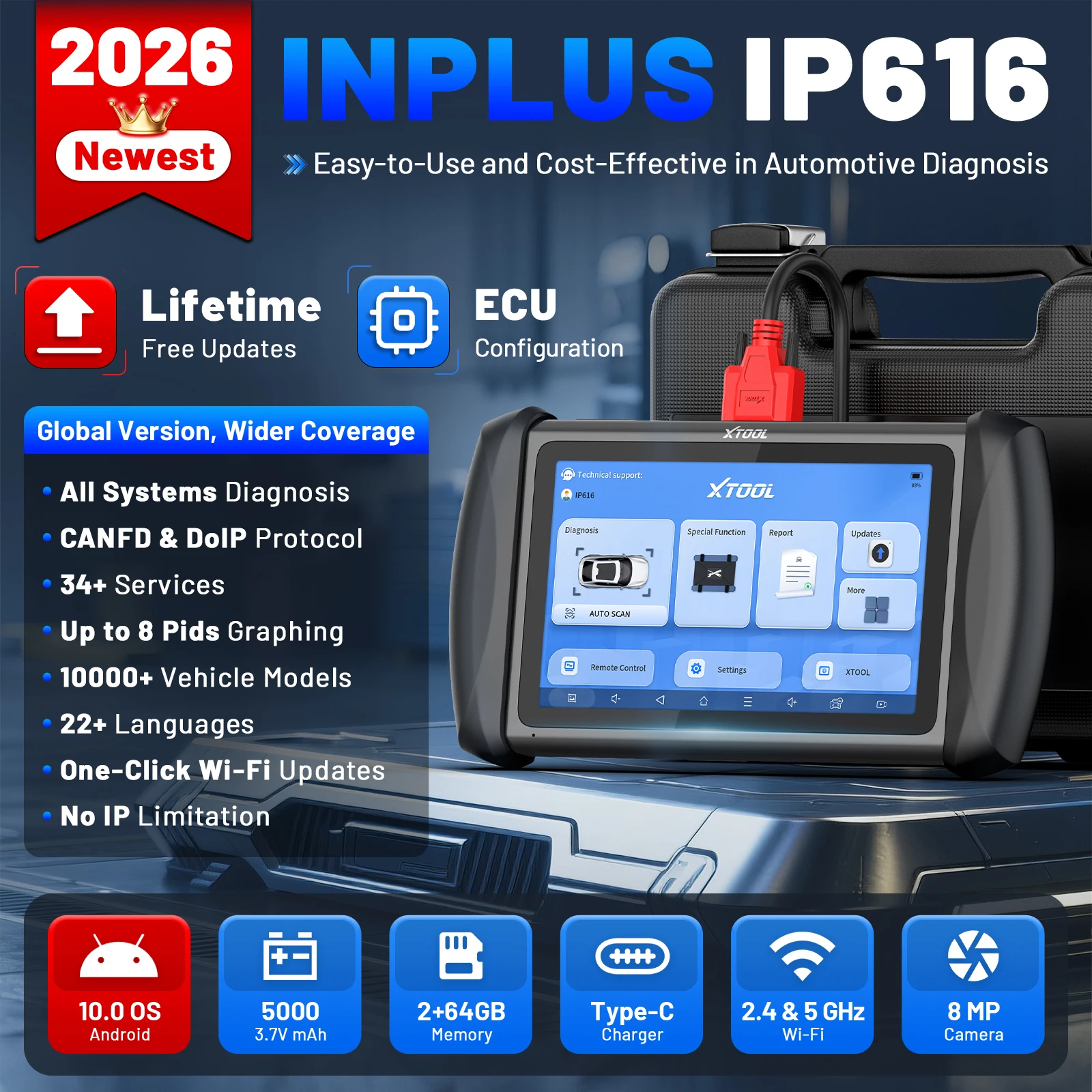 Фото XTOOL InPlus IP616 Автомобильные диагностические инструменты Все системы Автомобильный сканер 34+ Сброс Встроенный CANFD Все функции Пожизненное бесплатное обновление №2