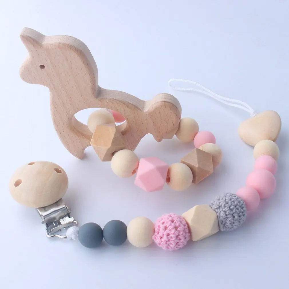 

Wooden Pacifier Chain Clips Personalized Dummy Clip Baby Teether Rodent Animal Nipple Holder Silicone Beads Children's Good
