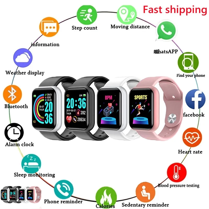 

Y68 Smart Watch For Android IOS Women'S Men'S Children'S Smartwatch Sport Fitness Tracker Heart Rate Monitoring Watches Bracelet