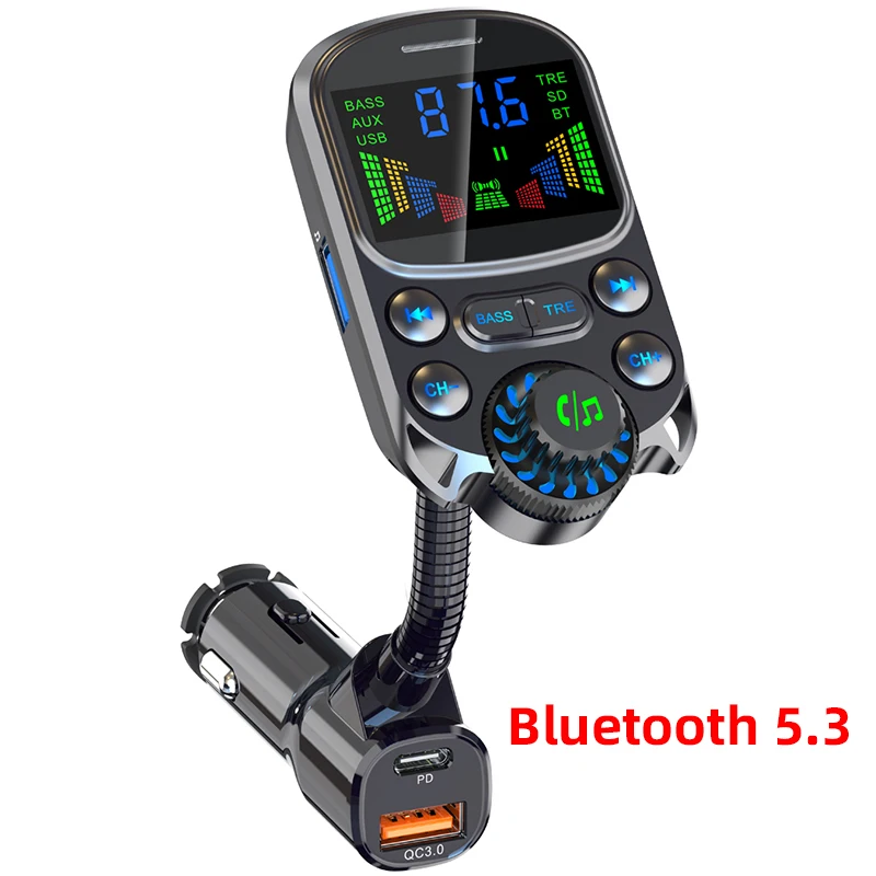 

FM Transmitter Bluetooth 5.3 Wireless Car MP3 Player Hands Free Phone Compatible Folder AUX Audio QC3.0 PD3.0 Fast Charge
