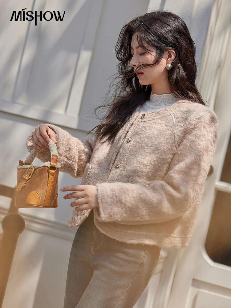 MISHOW клетчатый твидовый пуховик женский дизайн пуховая однобортная куртка 2024