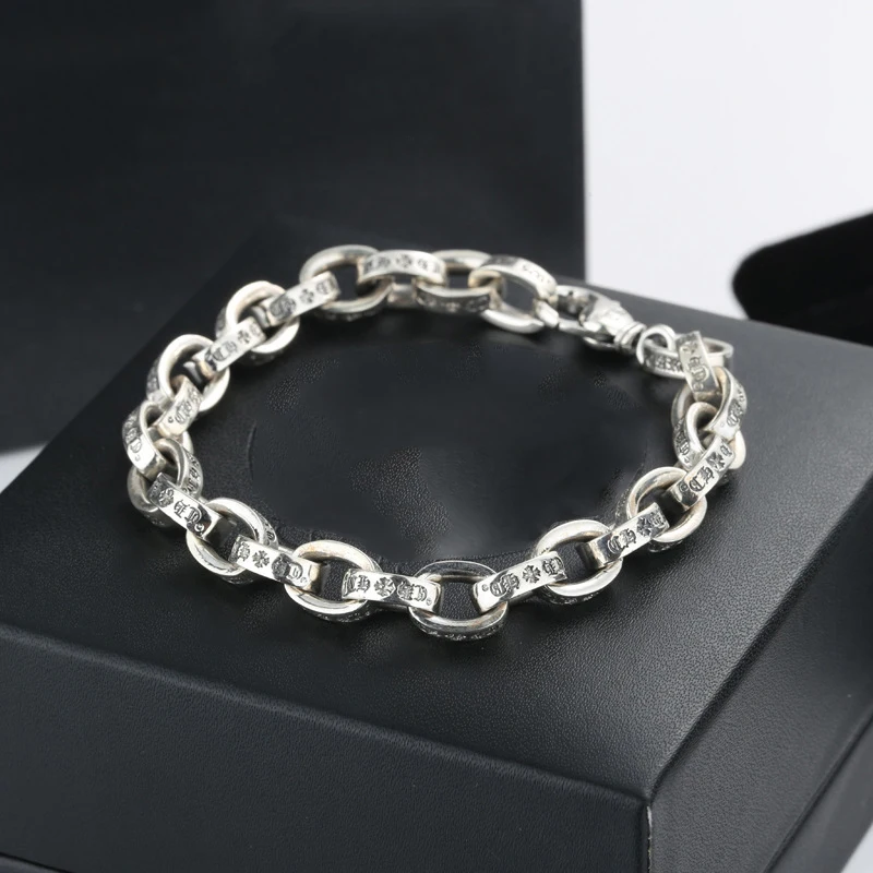 

70% Silver Retro Steampunk Men's Thick Cross Letter Bracelet for Men and Women Vintage Men's Personality Bracelet