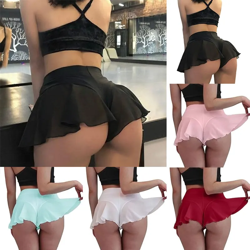 

Women's Sexy Lingerie Transparent Mini Skirt High Waist Ruffle Shorts Pantskirt See Through Thong Panties Nightwear Costume