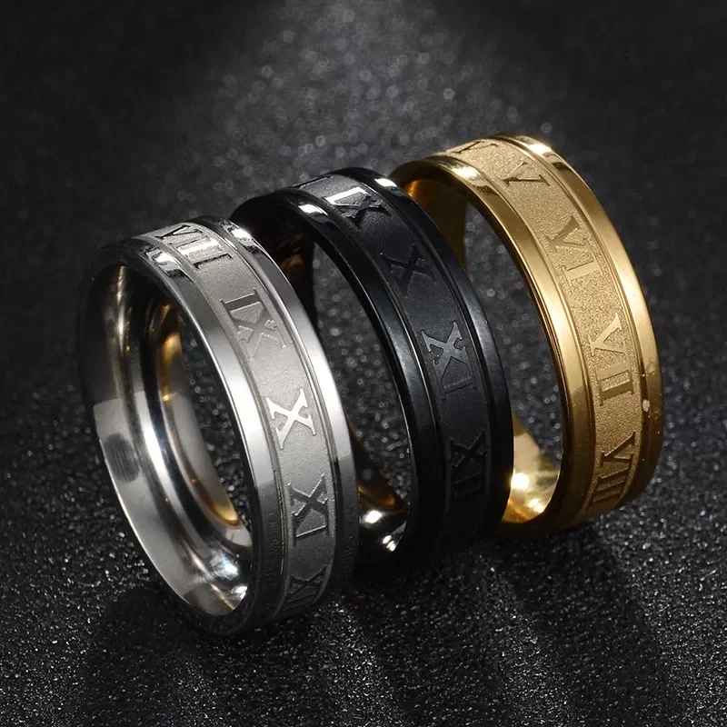 

New in Roman Numberss Ring Temperament Fashion 6mm Width Stainless Steel Couple Ring For Men Woman Party Jewelry Birthday Gifts