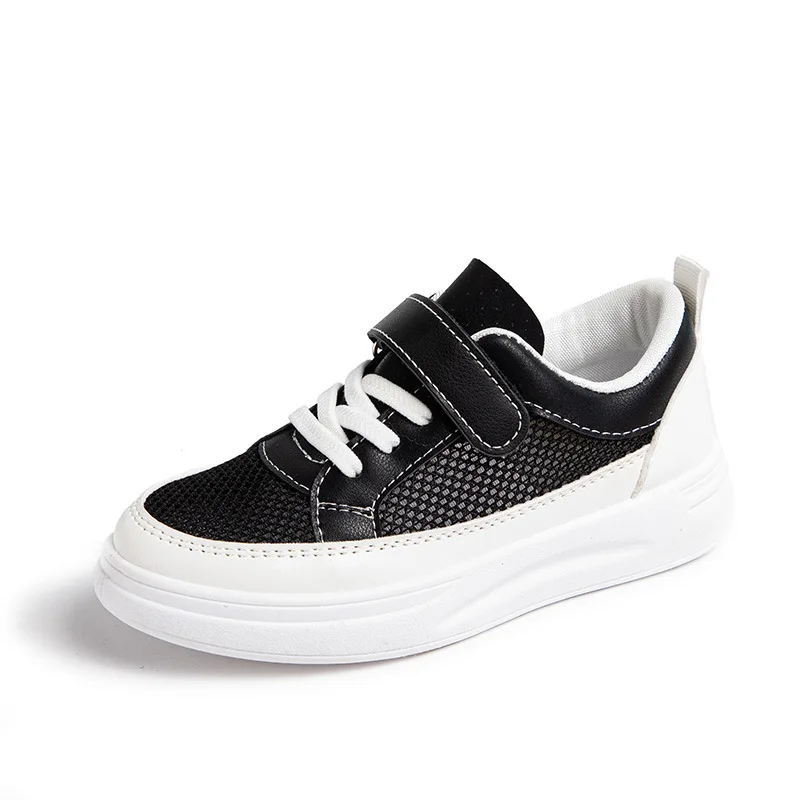 

Кроссовки Детские сетчатые, дышащие, плоская подошва, повседневные, белые, черные, 02C