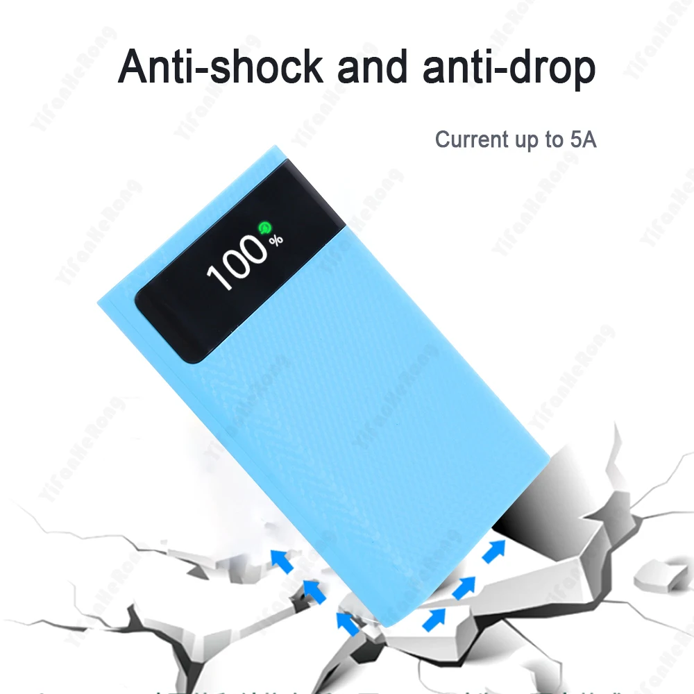 DIY Shell Power Bank Чехол USB Type C Быстрая зарядка Несъемный светодиодный фонарик 6*18650