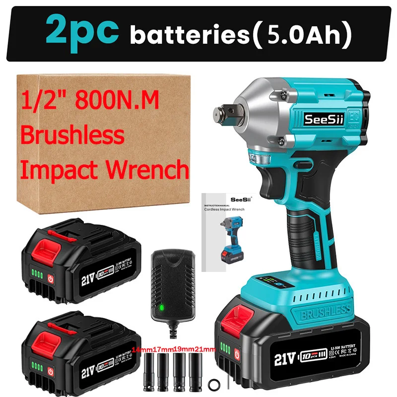 Seesii 800Nm аккумуляторный ударный гайковерт 1/2 