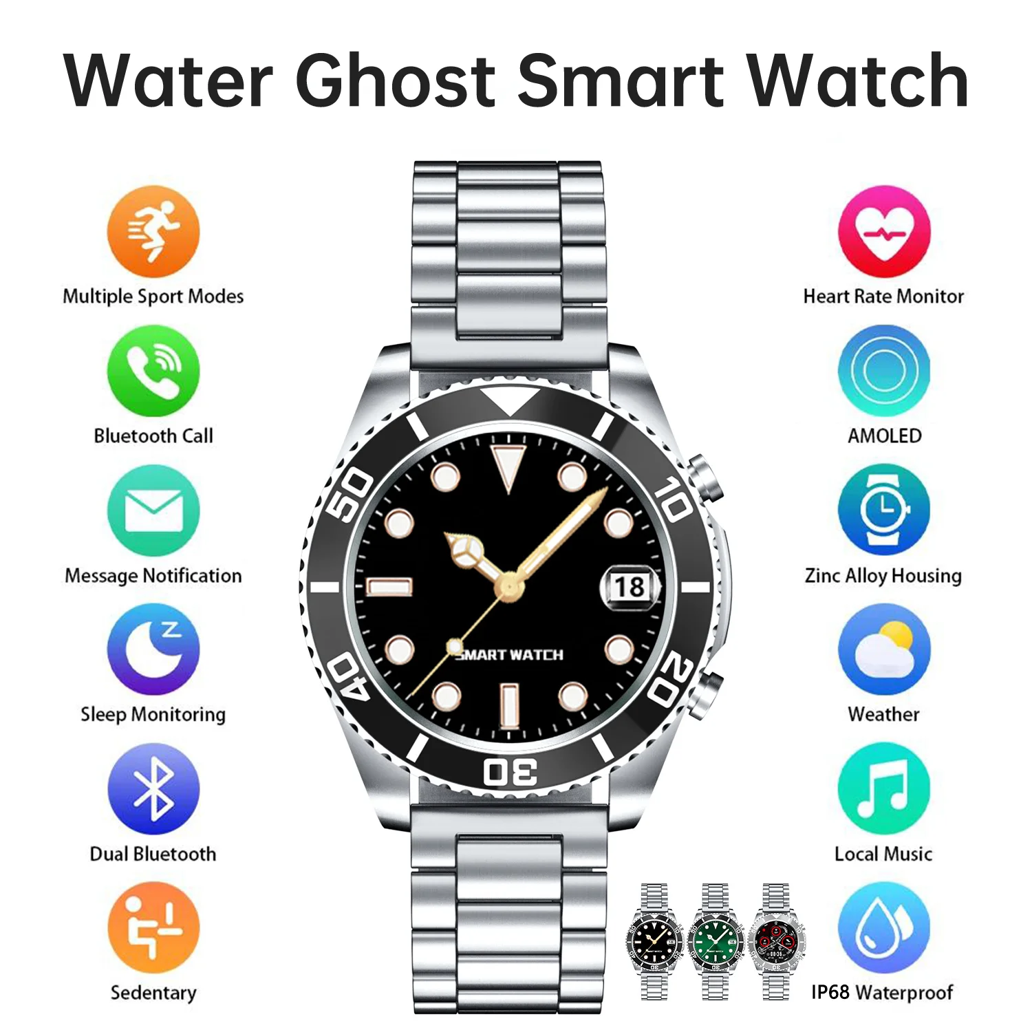 

2021 New Fashion Water Ghost Fine Steel Strap Smart Watch Men Sport Business Watch for Rolex Watch SAMSUNG HUAWEI Woman Watch