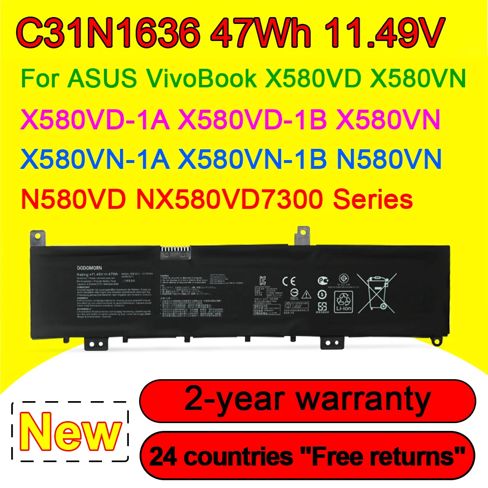 

New Laptop Battery C31N1636 For ASUS N580VN N580VD NX580V X580V X580VN X580GD N580GD X580VD NX580VD7300 NX580VD7700