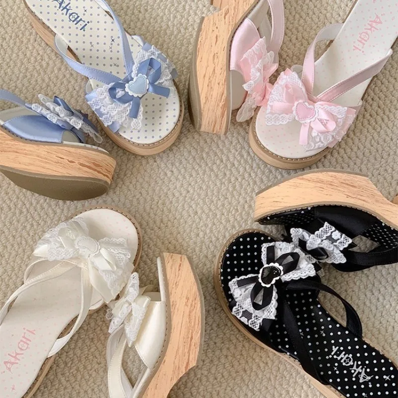 Женские летние сандалии Sweet Bow на толстой платформе с эффектом дерева, удобные, в японском стиле, на высоком каблуке (art.: 3920daf9b6dd4) - 3920daf9b6dd4