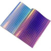 xht 636 geometric design octagon pattern embossed dichroic holographic metallic effect fabric pu faux leather for bagcraft