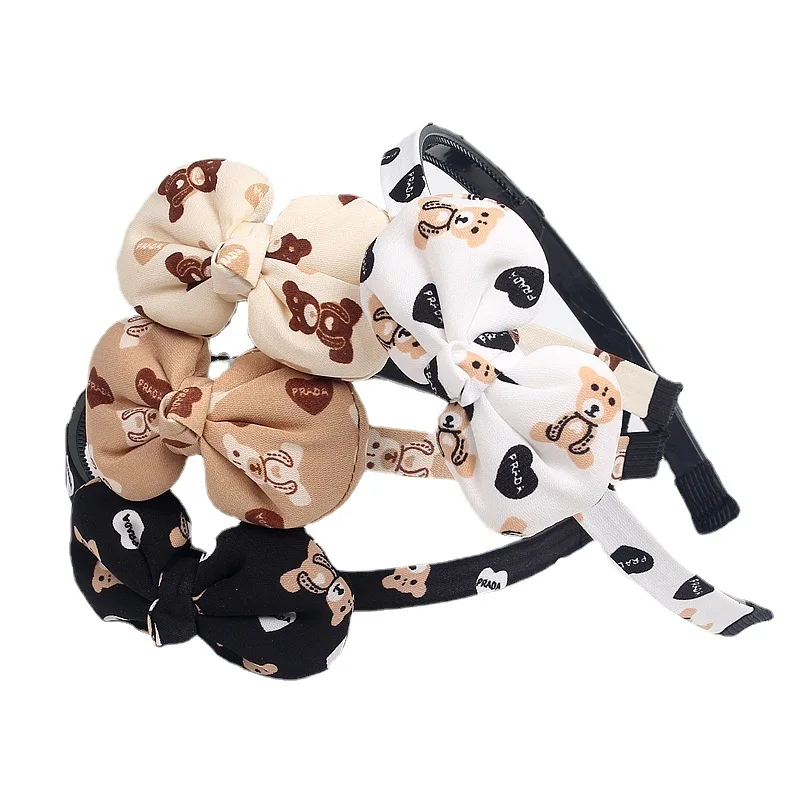 Новинка 2022 головной убор Love Bear молочный чай цветной галстук-бабочка детская повязка на голову с хлопковым наполнителем трехмерная повязка на голову для девочек