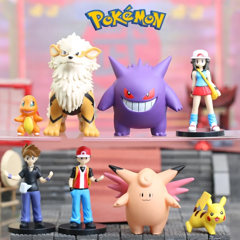 

8pcs/set Pokemon Scale World Trainer Red Pikachu Charizard Leaf Clefable Gengar Green Windy Anime Figures Toys Decoration Dolls