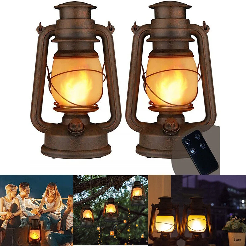 

[Flash Deal]2 Pack Vintage Solar Flickering Flame Lantern Remote Control for Yard Patio[US Stock]
