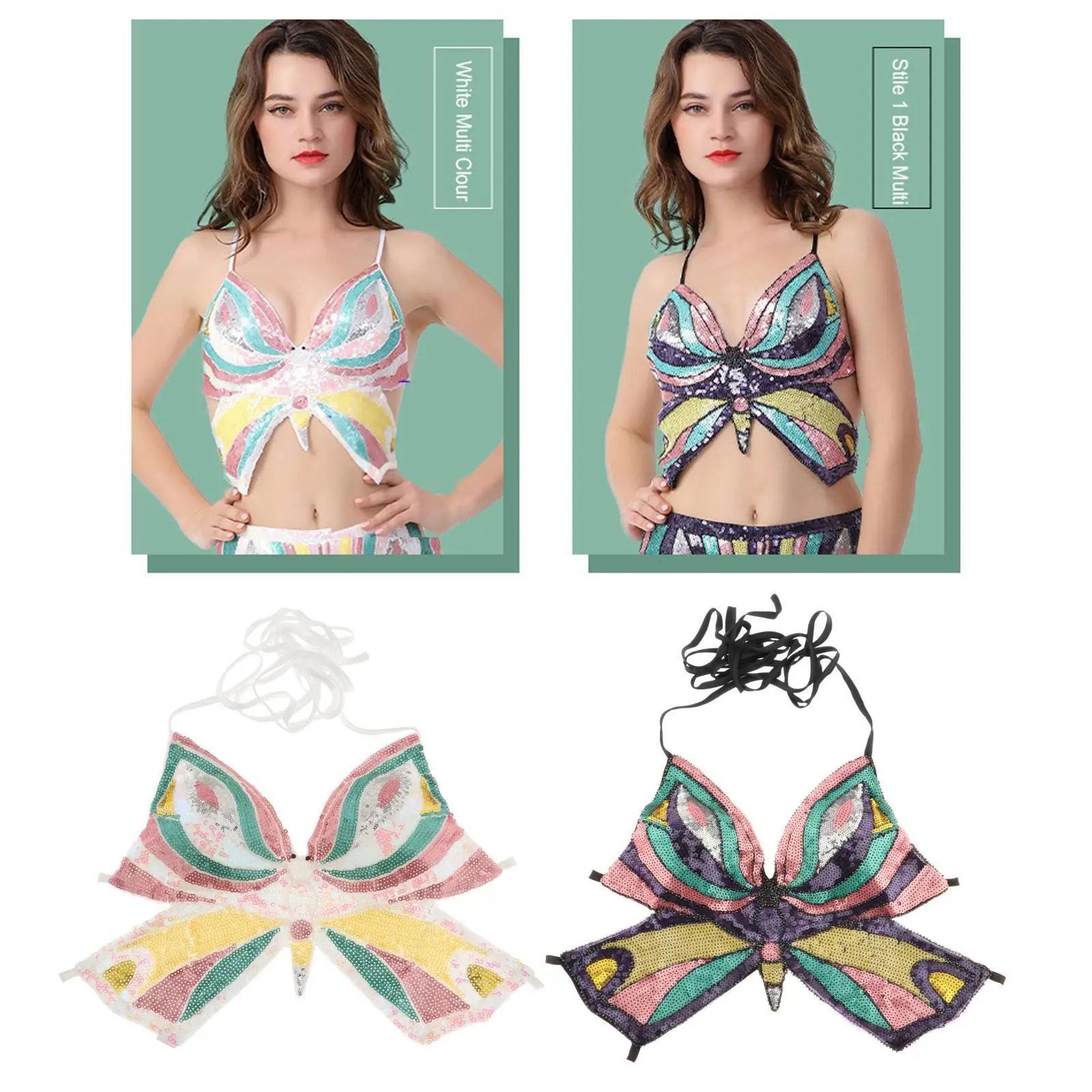 

Кроп-топ с блестками и бабочками для танца живота