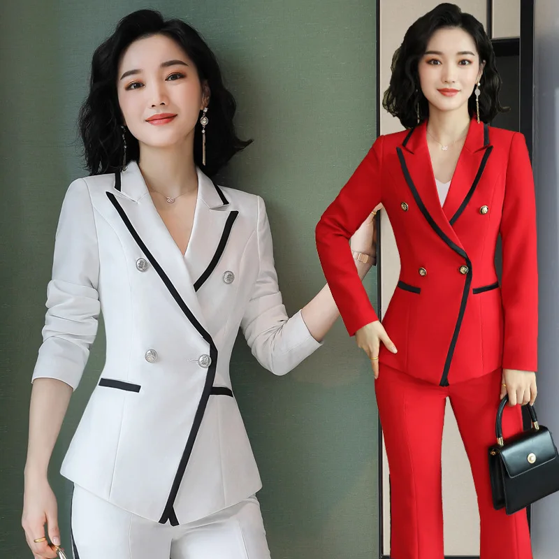 Women Formal2 Pieces Sets For Office Work Wear Uniform OL Ladies Blazers Jacket with Trouser Pant Set Suits Pant Suit