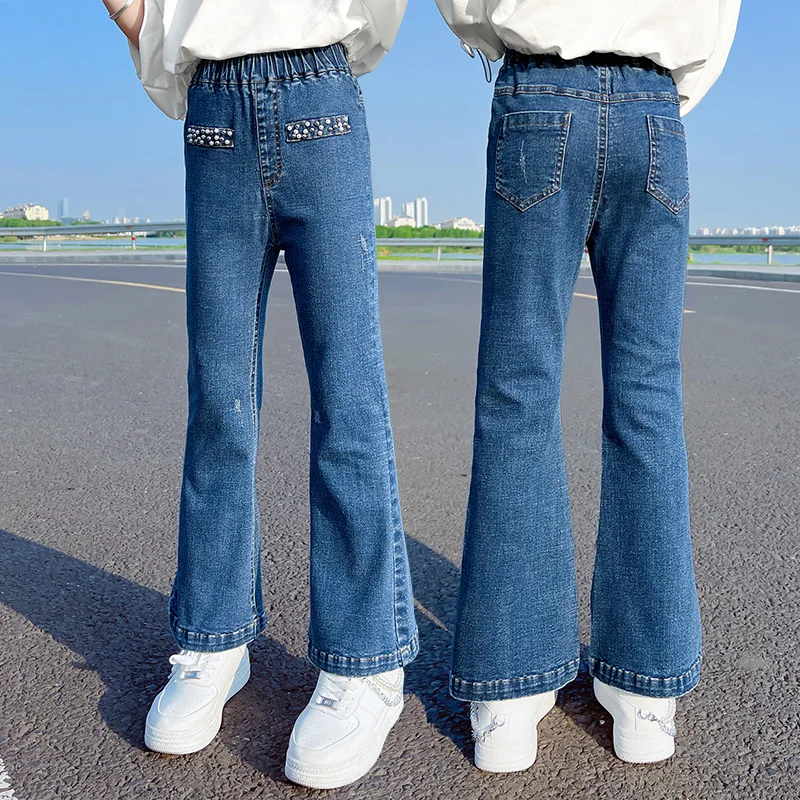 

High Waist Flare Pants Jeans for Girls Children 2021 Spring Autumn Denim Pants Kids Fashion Denim Trousers For Teenagers 4-14Y