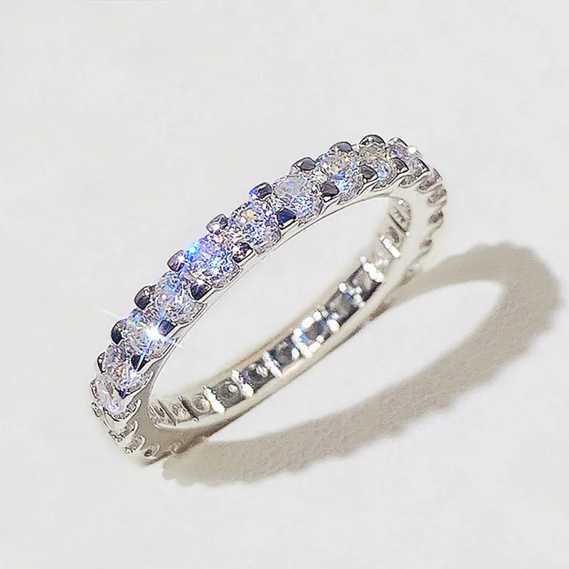 

Fashion Women's Ring Thin Full Paved Round CZ Versatile Girls Accessories Daily Wear Party Statement Jewelry