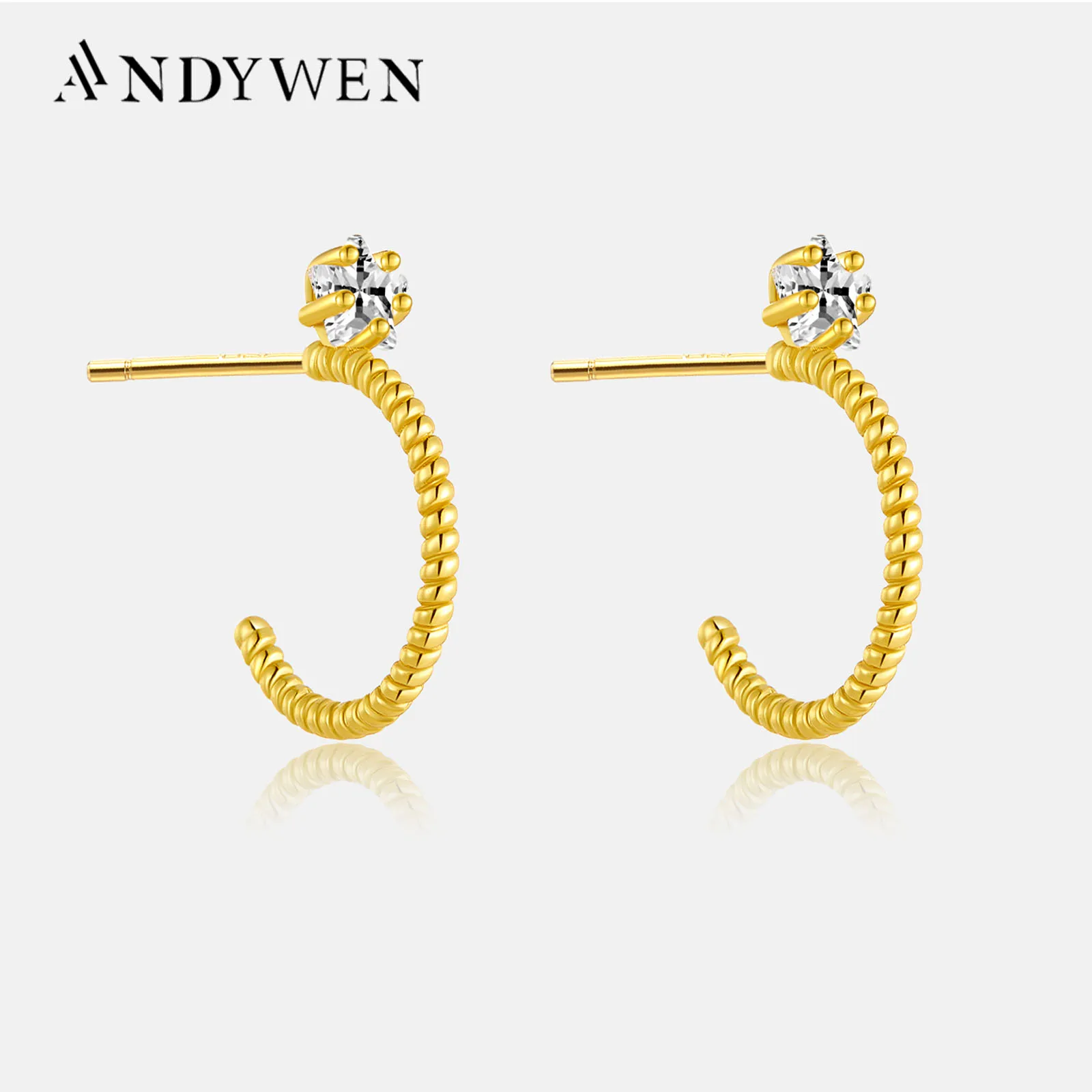 ANDYWEN 925 пробы серебряные радужные одинарные Huggies женские кольца пирсинг 2023 серьги