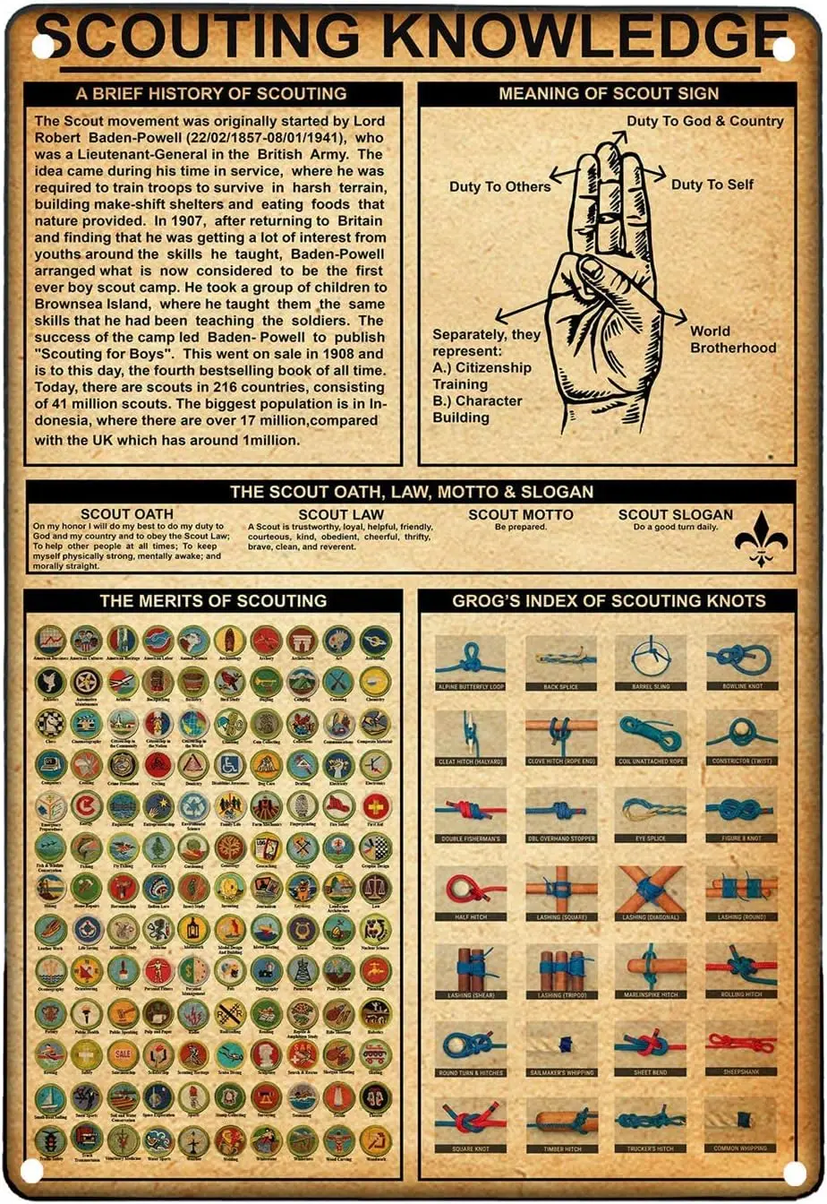 Old-Fshoned Tn Sgn Scoutng Knowledge Metl for rt Prntng Плакат Br Cfe 8x12 nch ron Pntng