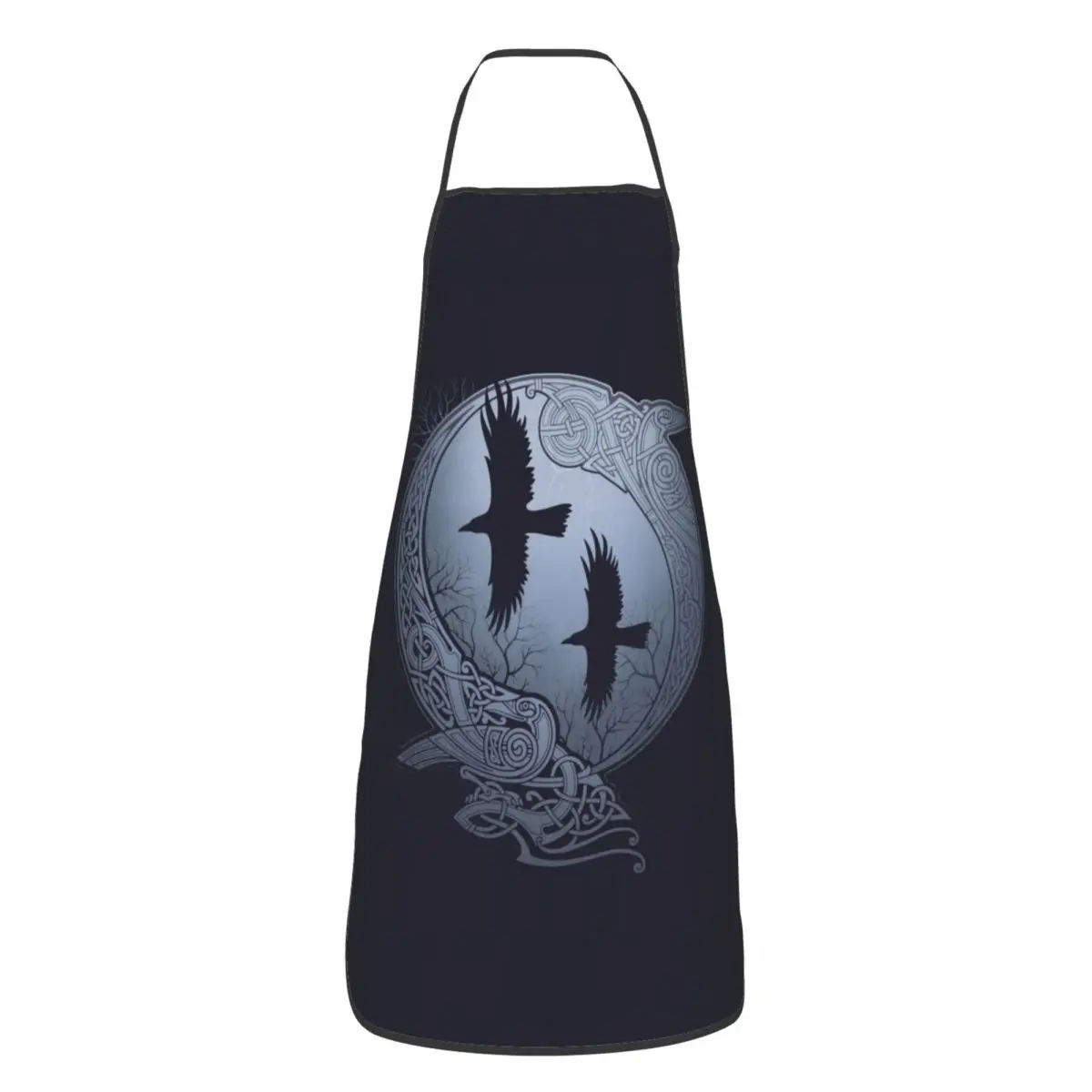 

Unisex Odin Ravens Kitchen Chef Cooking Baking Apron Women Men Viking Norse Huginn and Muninn Tablier Cuisine for Painting