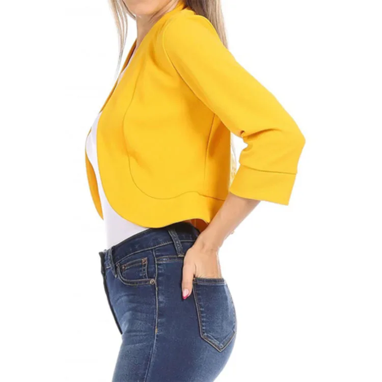 2023 Autumn Women's Blazer Stand Collar Three Quarter Sleeve  Black Short Blazers Female New Fashion Casual Office Clothes