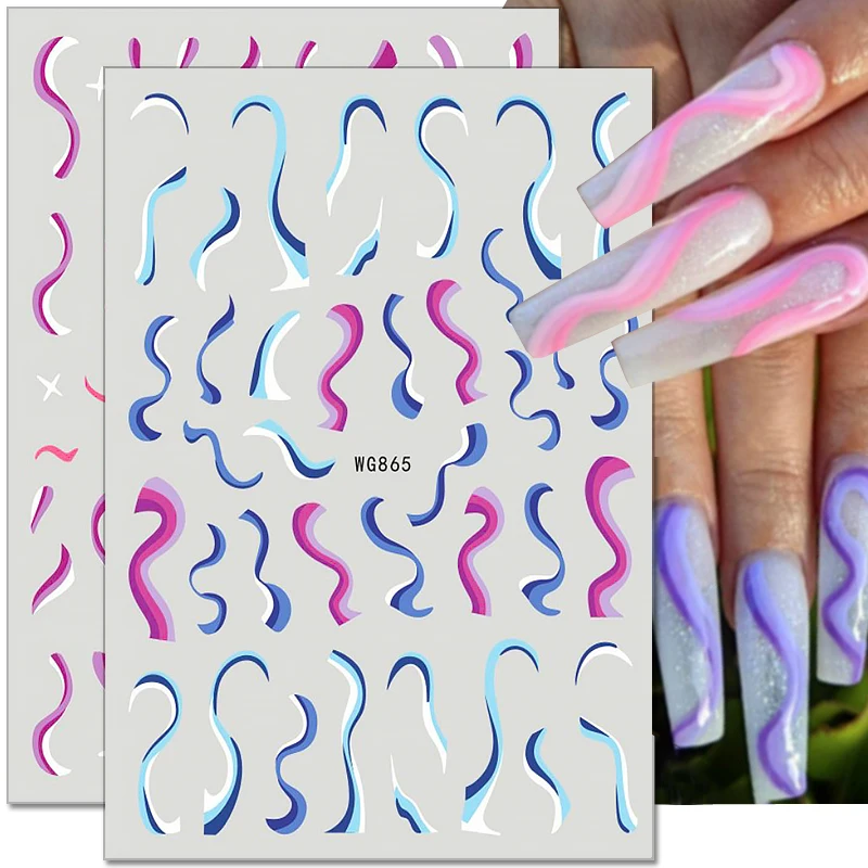 

Colorful Wave Line Nail Stickers Swirl Ribbon Nail Decals Self Adhesive Geometric Sliders Nail Art Decoration DIY Manicure