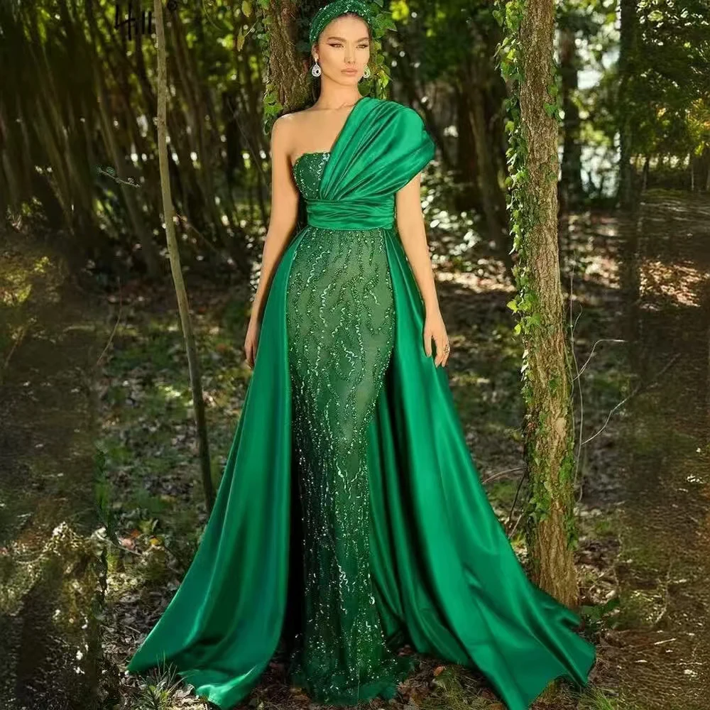 Изысканные зеленые вечерние платья кружевное платье с блестками на одно плечо