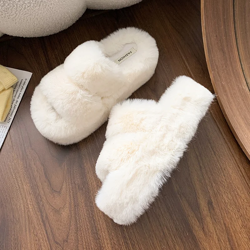 2023 New Women Slippers Autumn and Winter Fur Slippers Indoor Household Slippers Soft Bottom Solid Color Home Cotton Slippers