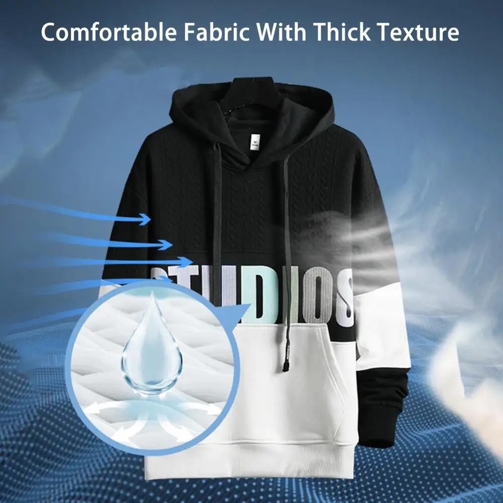 

Men Pullover Sweatshirt Patchwork Plus Size Dressing Alphabet Knitted Hooded Sweatshirt Hooded Sweater for Daily Wear