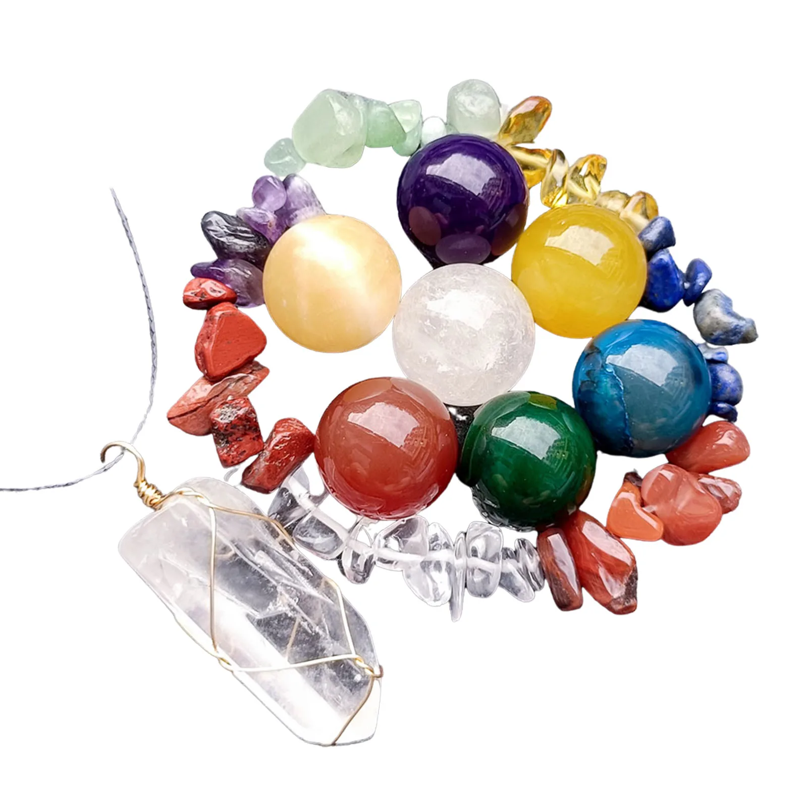 

Necklace Bracelet Set Hexagonal Pillar Necklace Healing Crystals Bracelet For Women Men Chakra Spiritual Energy Gemstone