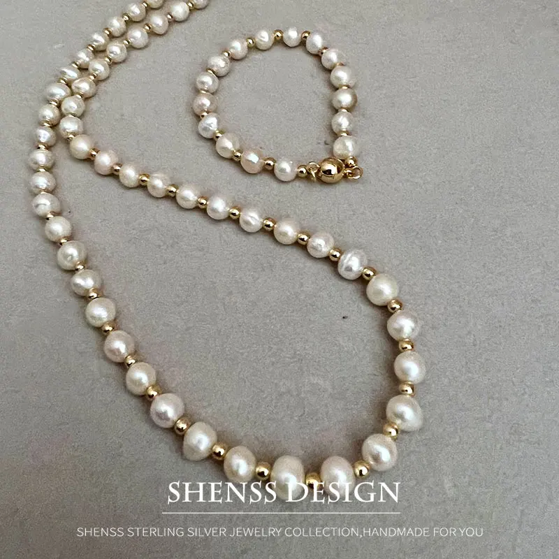 Ожерелье женское с натуральным жемчугом классическое характерное ожерелье из