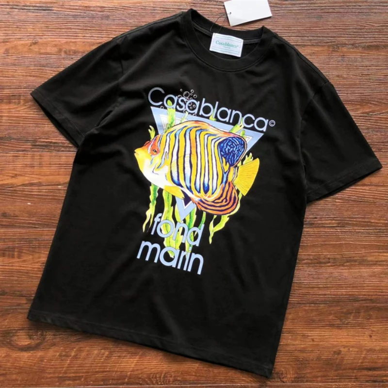 

CASABLANCA Black T Shirts 1:1 Best Quality Cotton Marine Fish Print Tops Tees