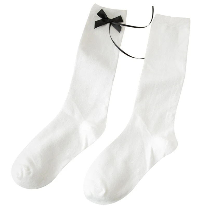 

Носки CPDD женские хлопковые до колена, милые однотонные студенческие в японском стиле преппи с бантом и боковой лентой, В Стиле Лолита