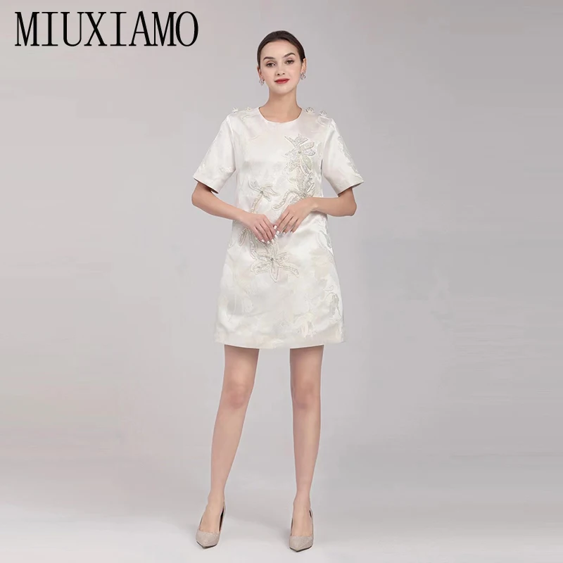 MIUXIMAO 2022 High Quality Autumn&Winter Elegant Dress Sleeveless O-Neck Embroidery Print Fashion Mini Dress Women Vestide