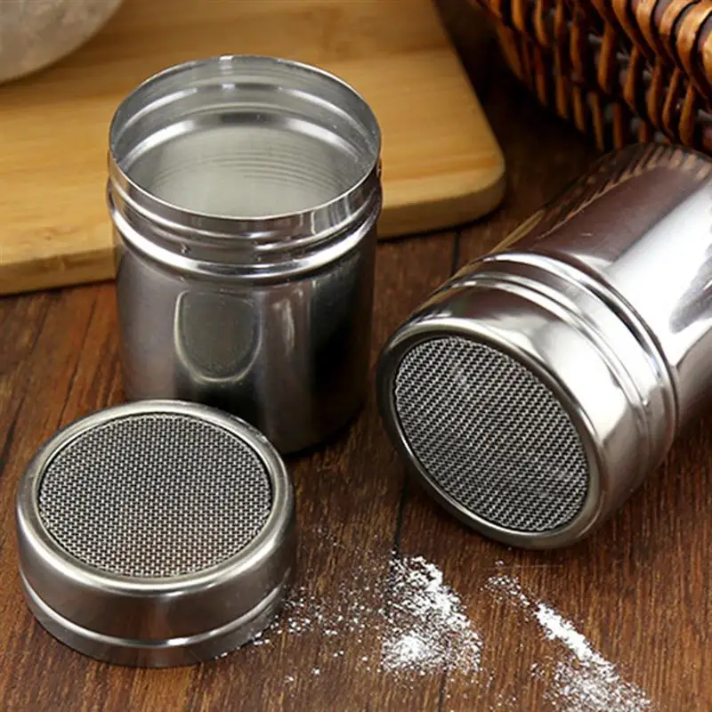

Stainless Steel Coffee Powder Dredger Icing Sugar Salt Shaker Cocoa Cinnamon Flour Mesh Sifter Sprinkler