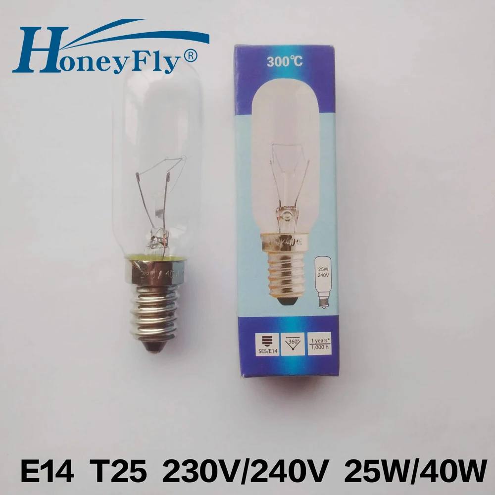 Фото HoneyFly 2 шт. лампа накаливания для вытяжки 230В T25 84мм 25Вт/40Вт E14 для холодильника, вытяжки, маслосборника №1