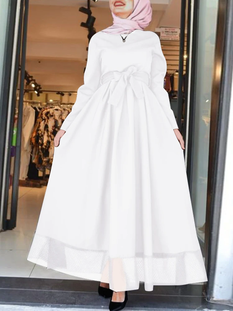 ZANZEA элегантный исламский хиджаб с круглым вырезом Абая женские халаты длинным