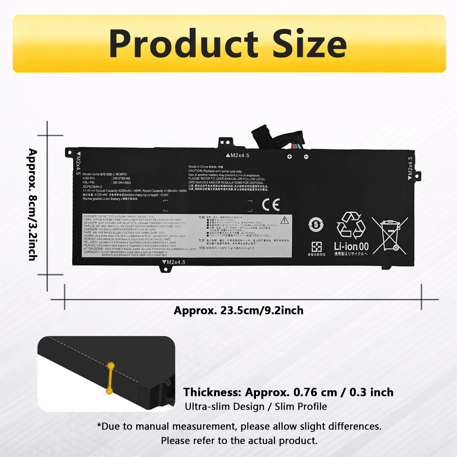 Фото Аккумулятор PowerHub L18C6PD1 L18M6PD1 для Lenovo ThinkPad X13 X390 X395 SB10K97655 02DL017 L18M6PD2 02DL018 SB10K97657 02DL019 №4